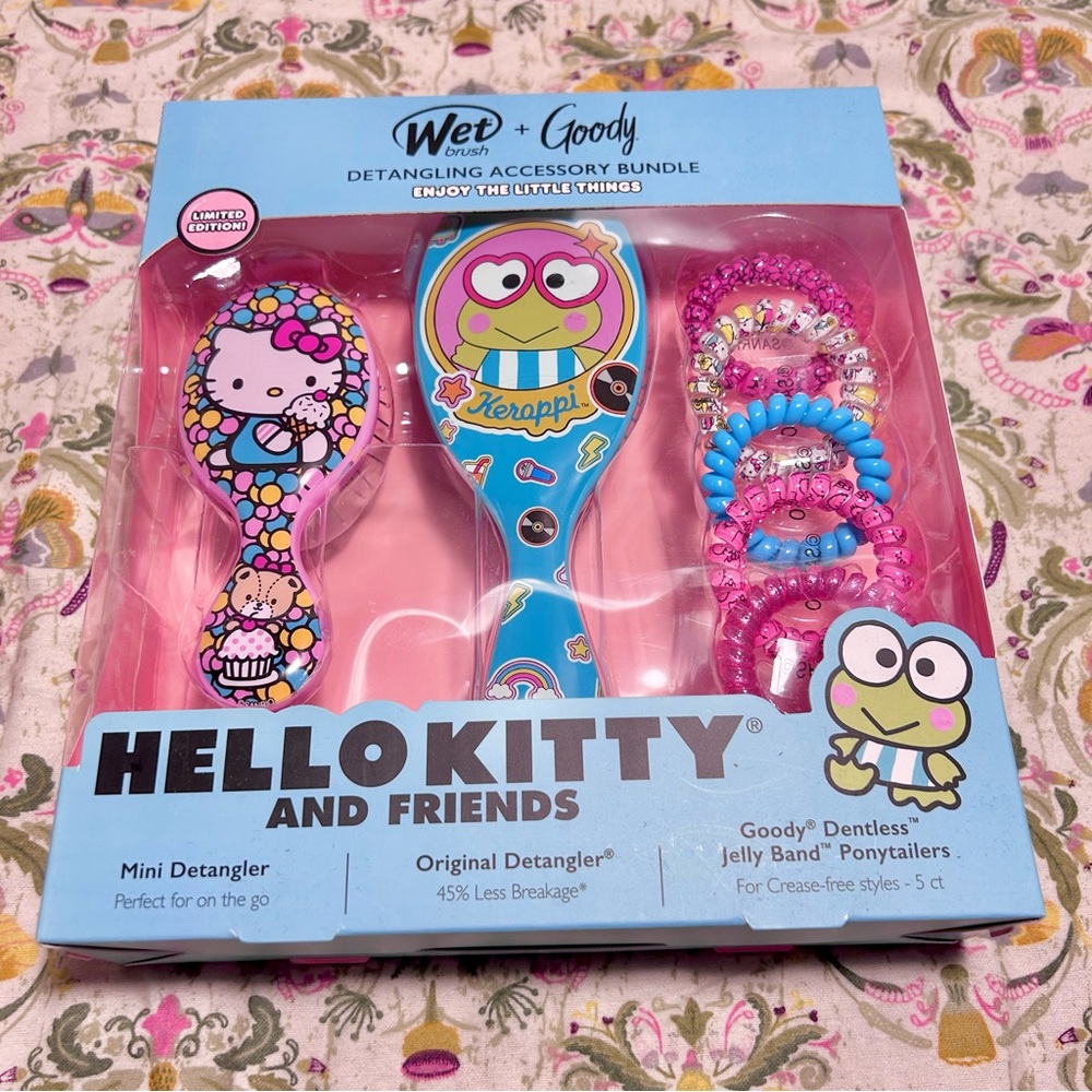 Hello Kitty & Friends Keroppi Wet Brush Goody Detangling Accessory Set New